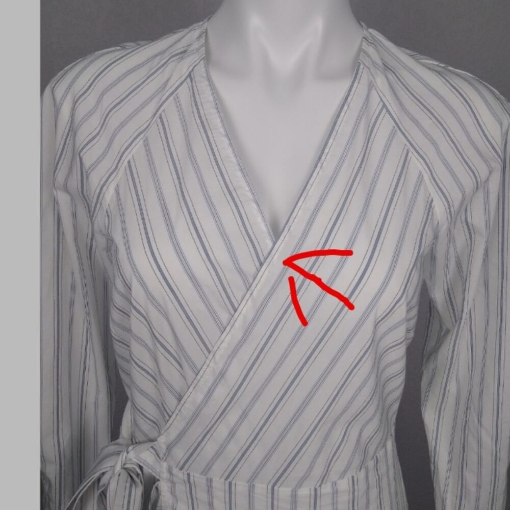 A.L.C. Enzo Striped Puff Sleeve Wrap Dress Size 6 Flaw - Picture 15 of 16